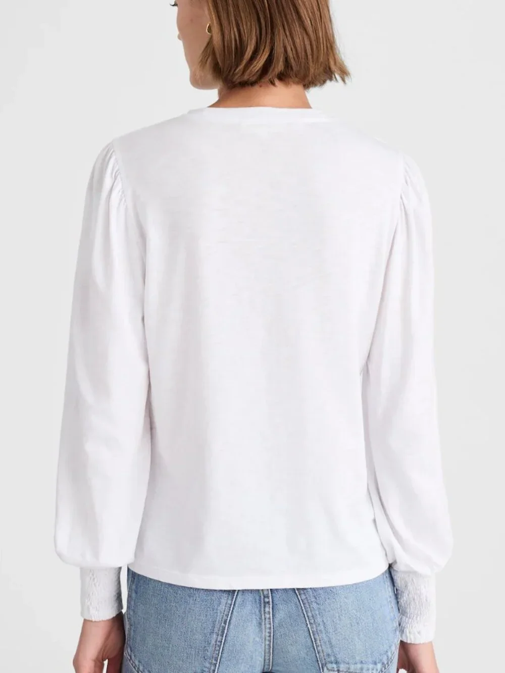 Madewell Soft Slub Jersey Cotton Smocked Long Sleeve Top White Size S NWT